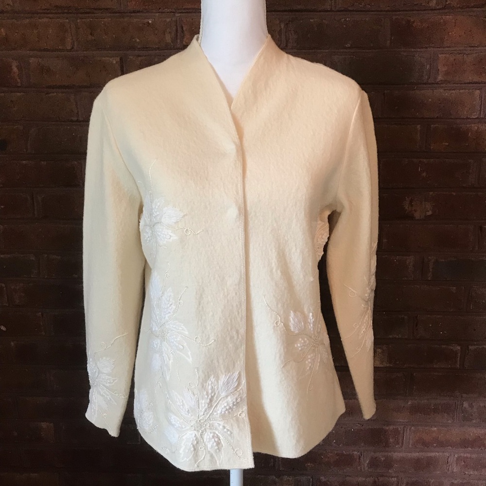 Talbots Wool Sweater Cardigan Jacket Embroidery